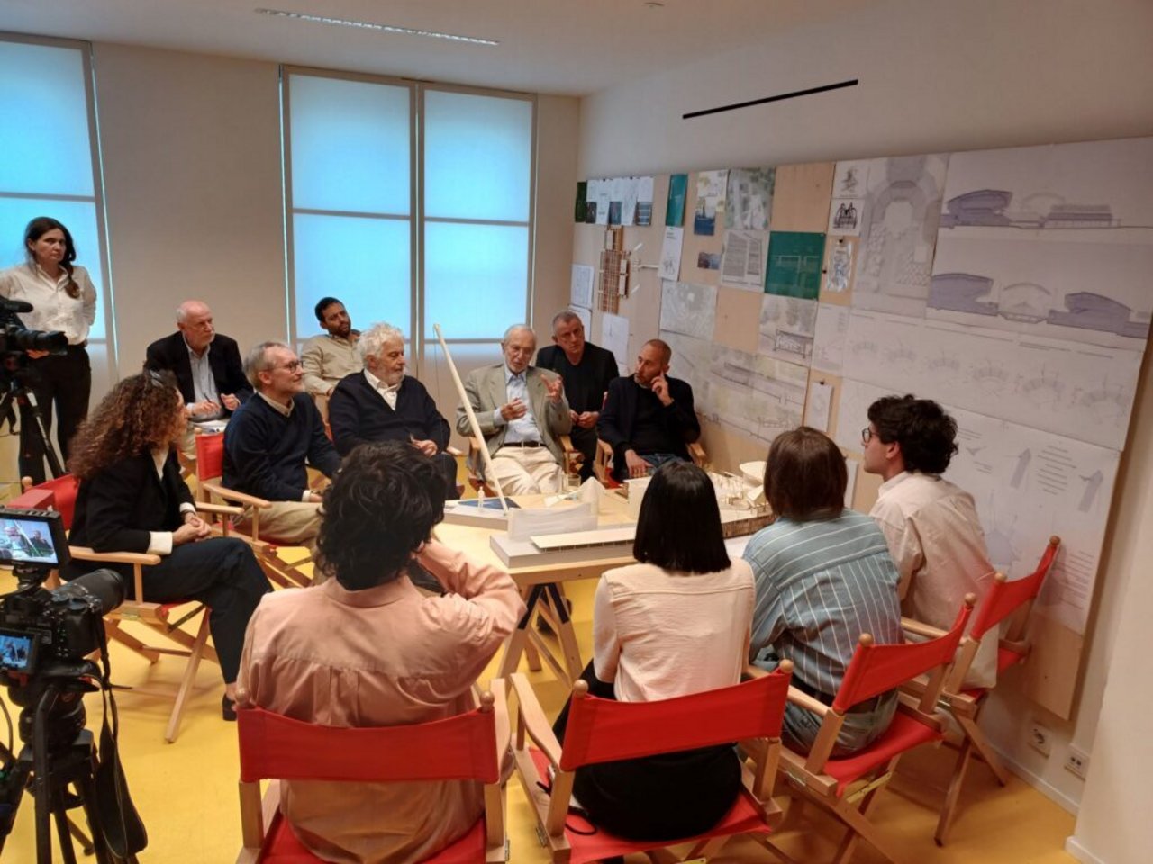 Nicola Piovani and Renzo Piano during the lecture with the students
