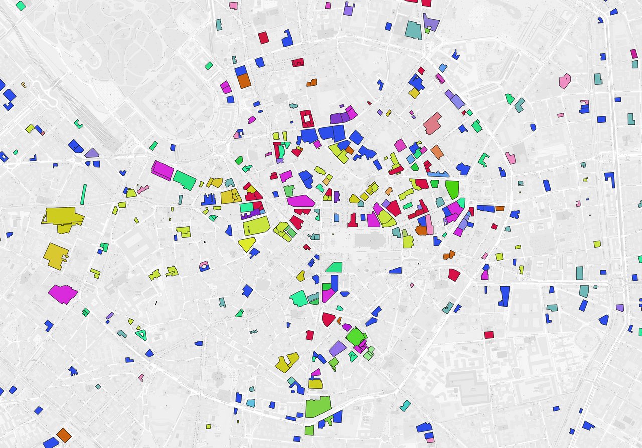 Detail of the mapping of Milan's historic centre produced using the SISTER system. Credits: Gabriele Pasqui and Alberto Bortolotti, Maudlab
