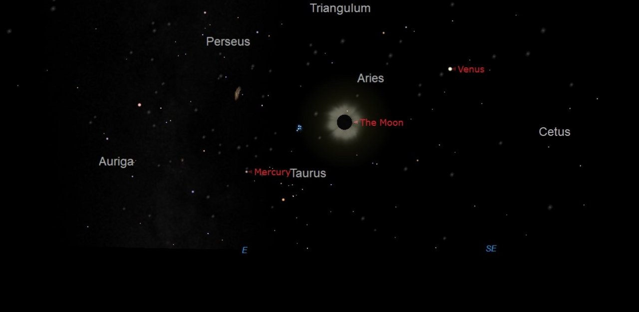 Simulazione al computer dell’eclissi del 1° aprile 2471 a.C. vista dal Delta del Nilo