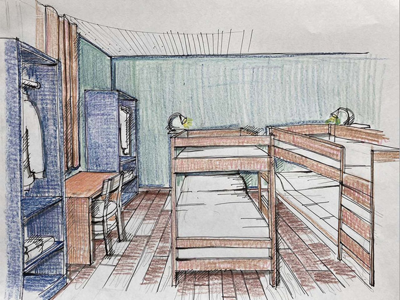 Sketches for the interior design of the solidarity hostel in Casa Peroni  Share
