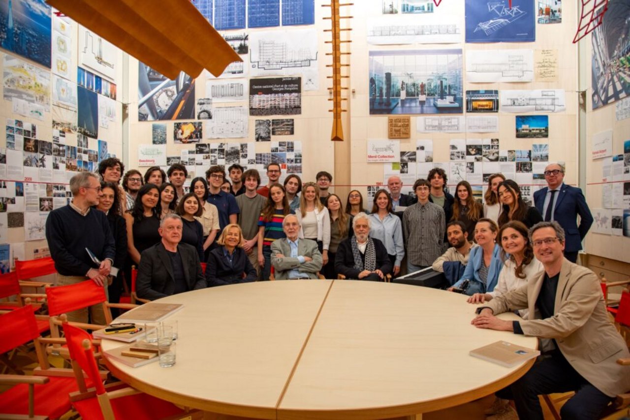 Group shot with the students inside Renzo Piano Foundation