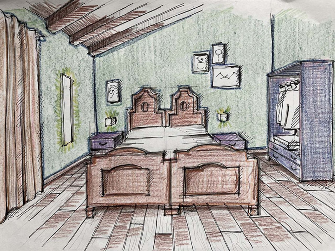 Sketches for the interior design of the solidarity hostel in Casa Peroni  Share