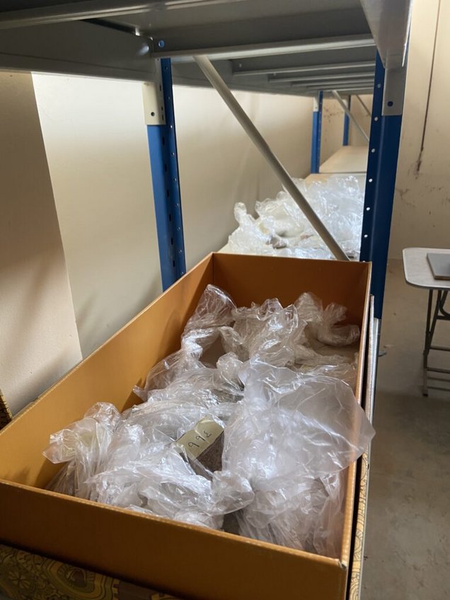 Ostraka da studiare ed organizzare in apposite scatole nel magazzino delle Antichità dell’oasi © Caputo