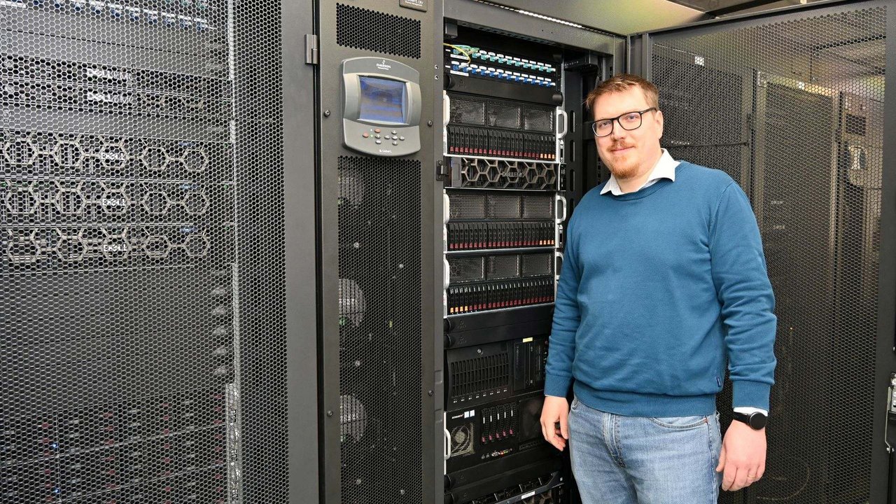 Alberto Antonietti in a server room at the Department of Electronics, Information and Bioengineering