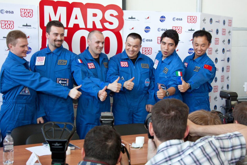 Mars500 crew at the press conference Copyright ESA