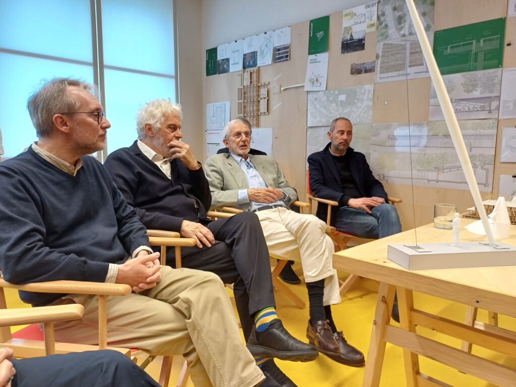Left to right: DABC professor Gabriele Masera, Nicola Piovani, Renzo Piano and DABC Director, Stefano Capolongo
